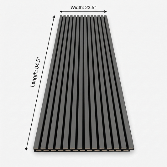 Gray acoustic wood slat wall panel 94.5 inches length and 23.5 inches width with soundproof felt backing
