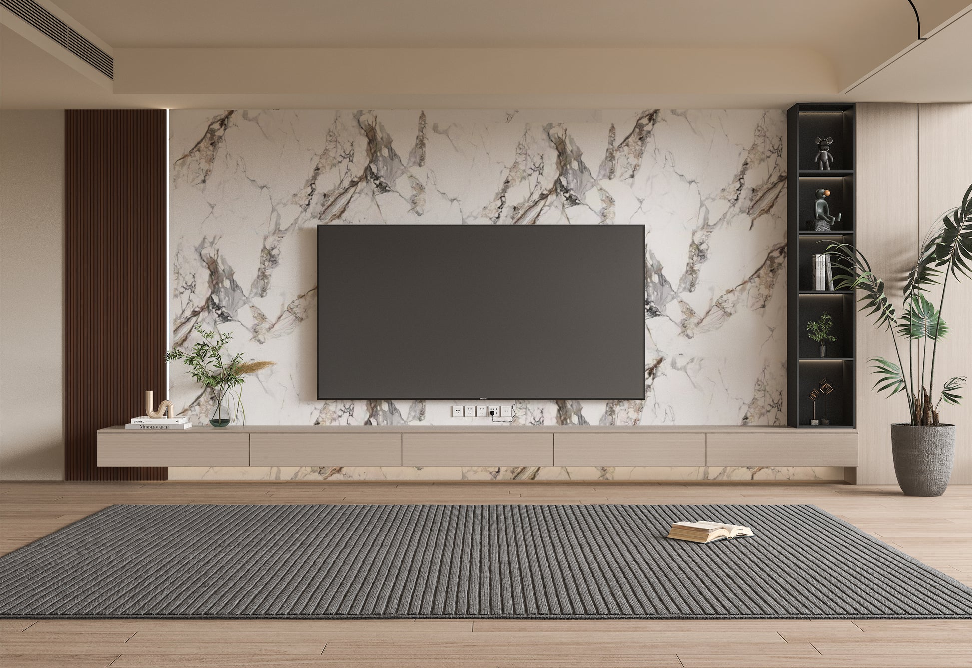 Gray and Beige Veined White Sheets Continuous Pattern TV Lunch Design