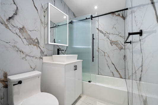 Modern bathroom wall covered with waterproof PVC marble sheet panels