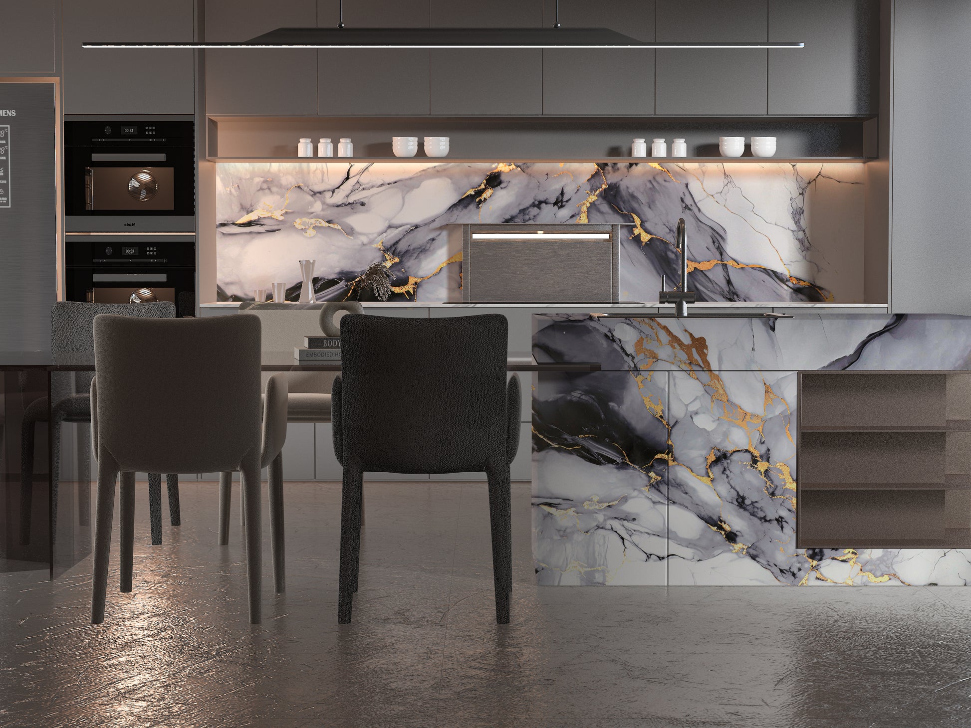 PVC 3D Marble Sheet Blue Mist. NewGen Depot. Kitchen Design From PVC Marble Sheets