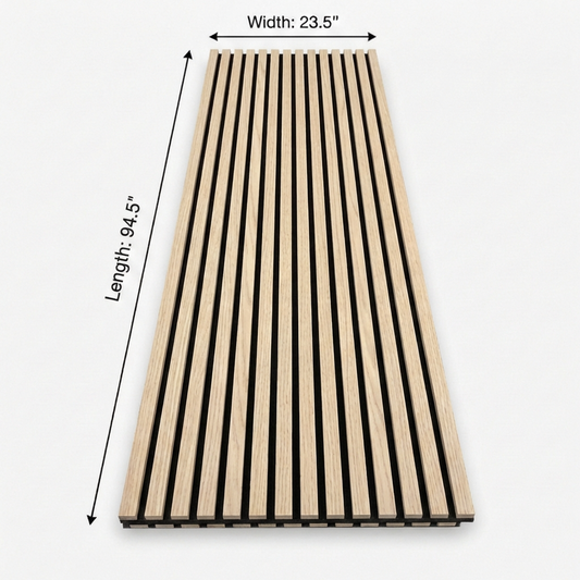 Oak acoustic slat wall panel 94.5 inches length and 23.5 inches width with black felt backing