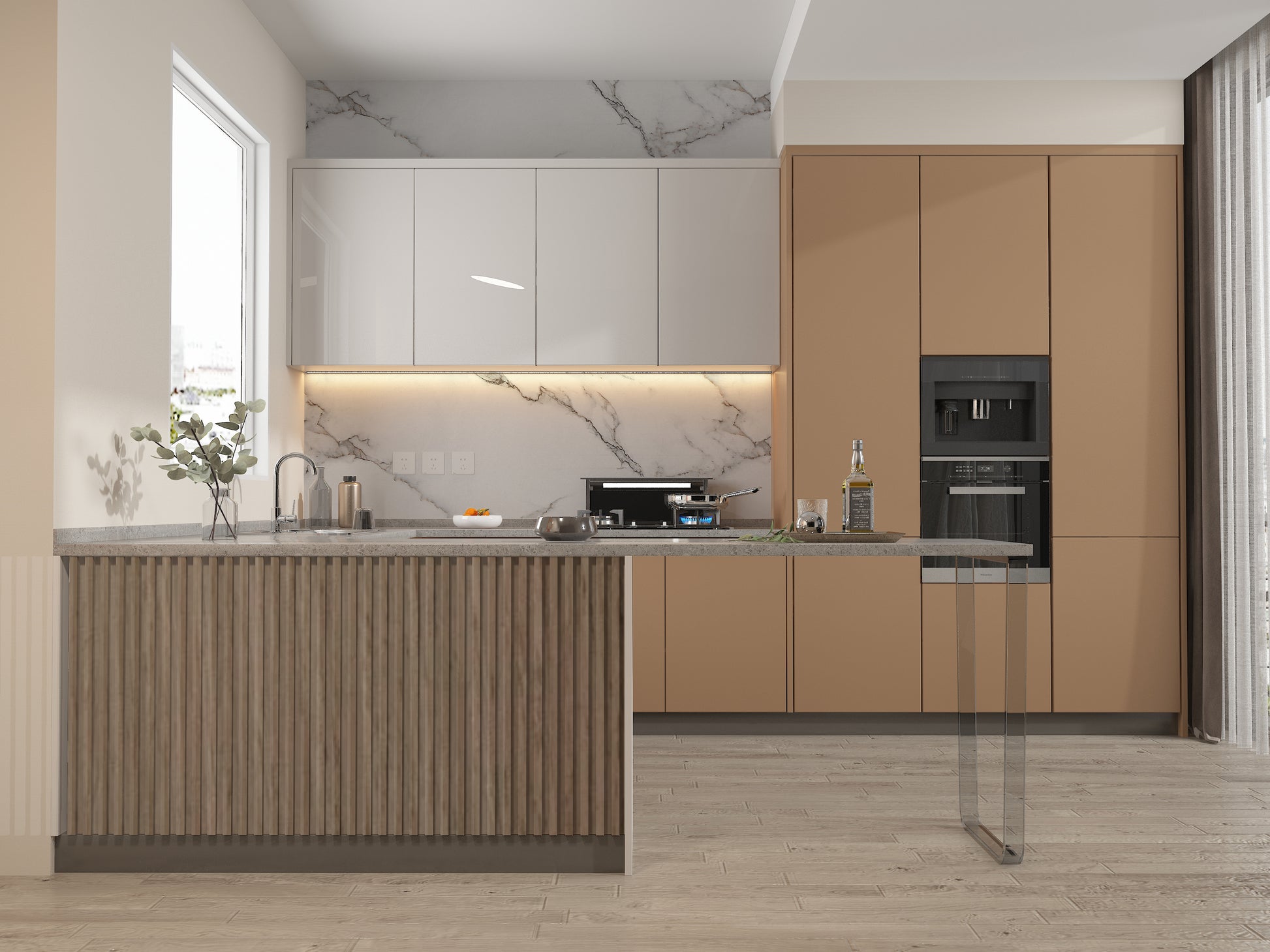 10-Pack Royal Oak WPC Fluted 3D Wall Panels Kitchen Design