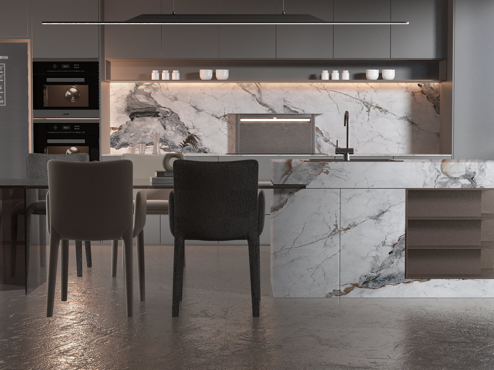PVC 3D Marble Sheet Blue-Brown Veined. NewGen Depot. Kitchen Design From PVC Marble Sheets