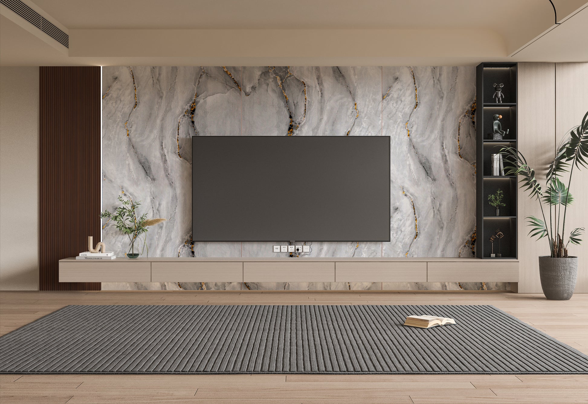 PVC 3D Marble Sheet Golden Mirage. NewGen Depot. Living Room With PVC Marble Sheets Design