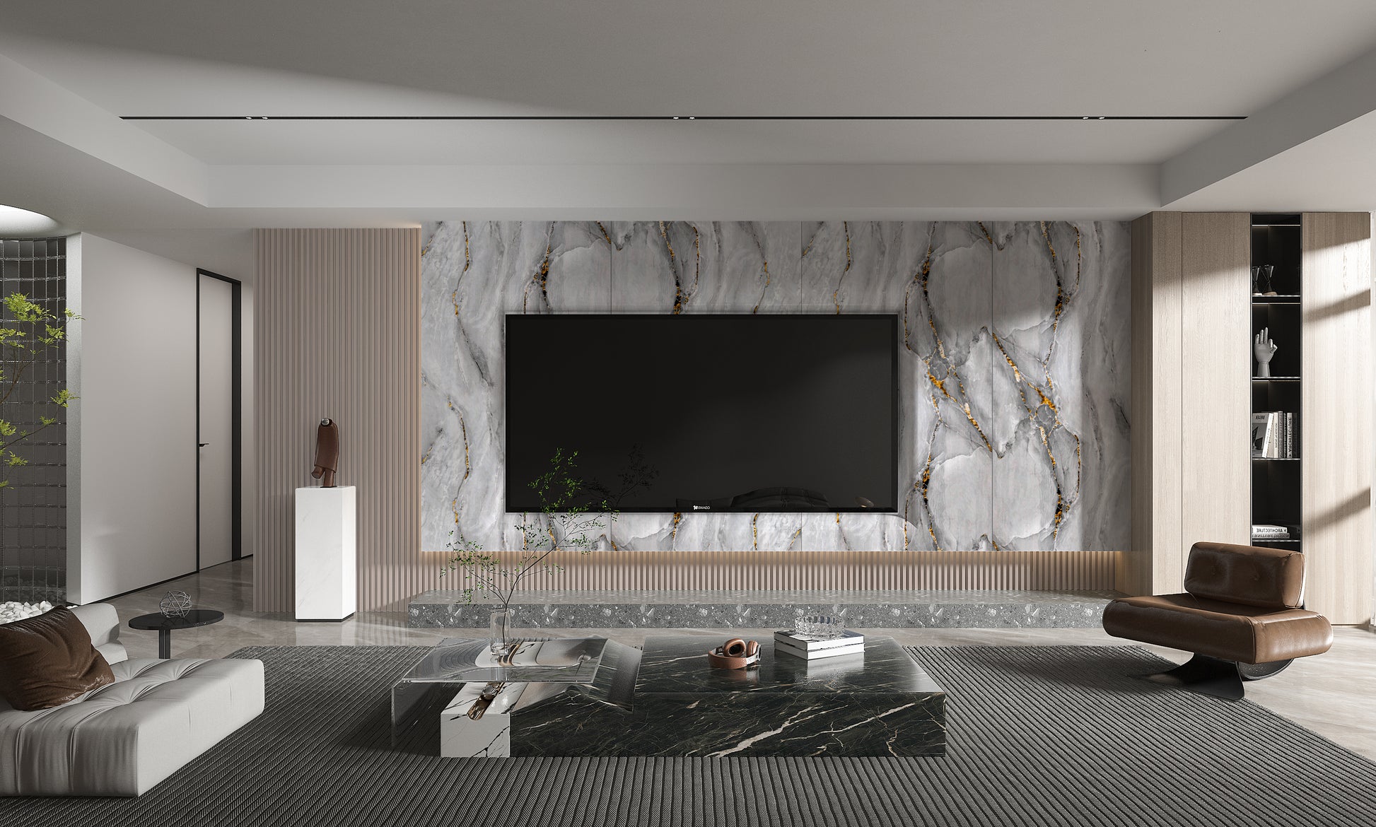 PVC 3D Marble Sheet Golden Mirage. NewGen Depot. Living Room With PVC Marble Sheets Design