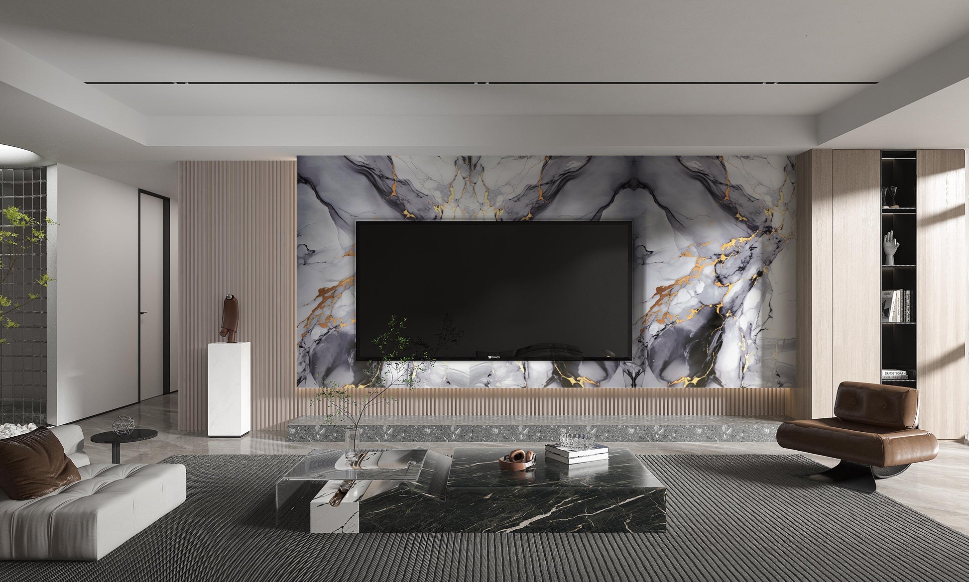 PVC 3D Marble Sheet Blue Mist. NewGen Depot. Tv Wall Design