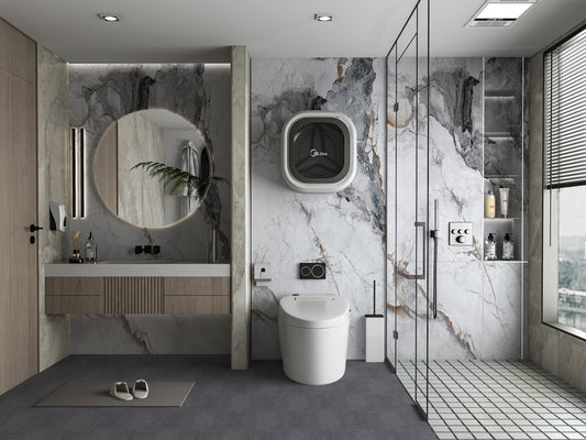 PVC 3D Marble Sheet Blue-Brown Veined. NewGen Depot. Bathroom Design From PVC Marble Sheets