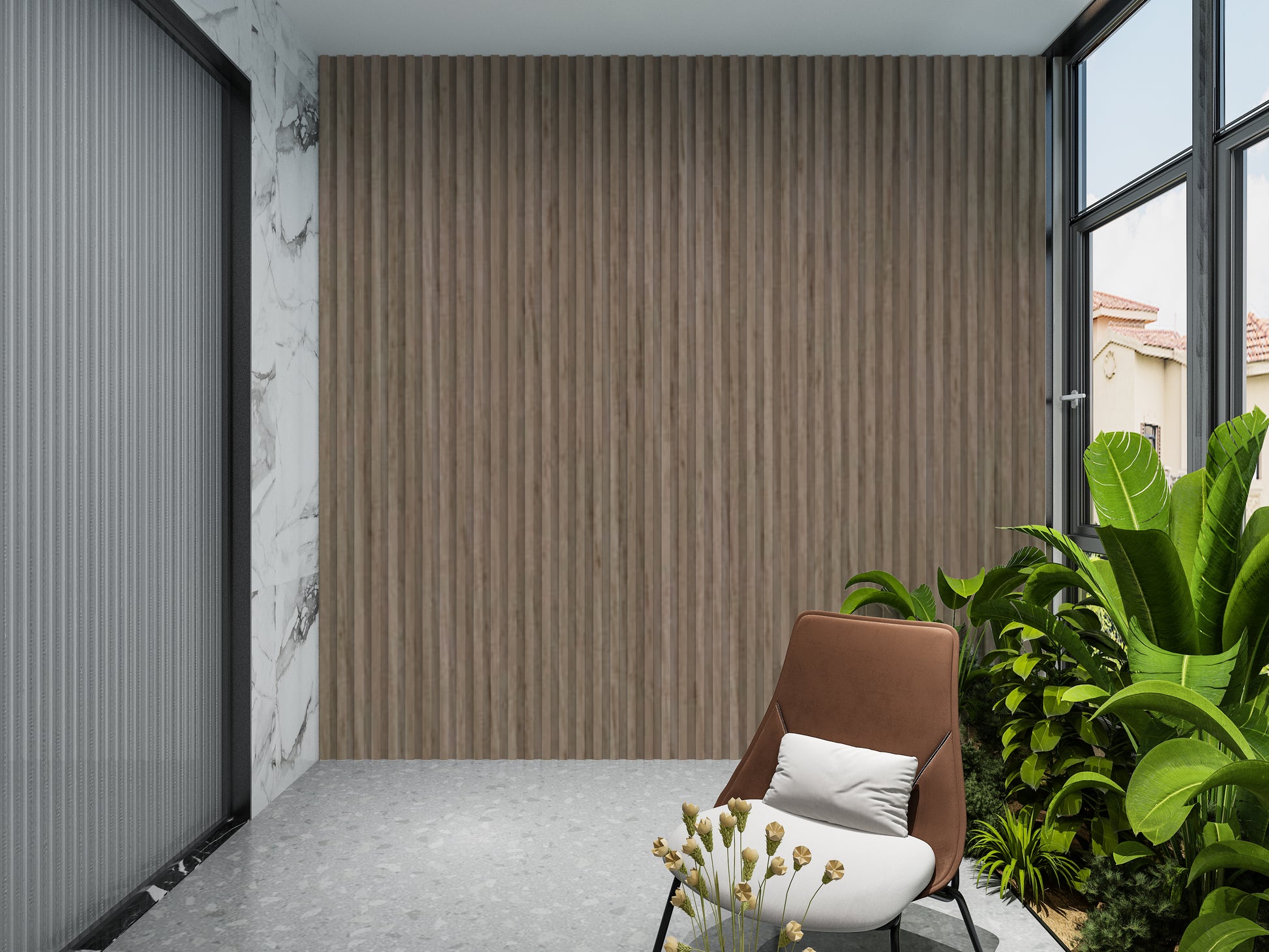 10-Pack Royal Oak WPC Fluted 3D Wall Panels Lobby Design