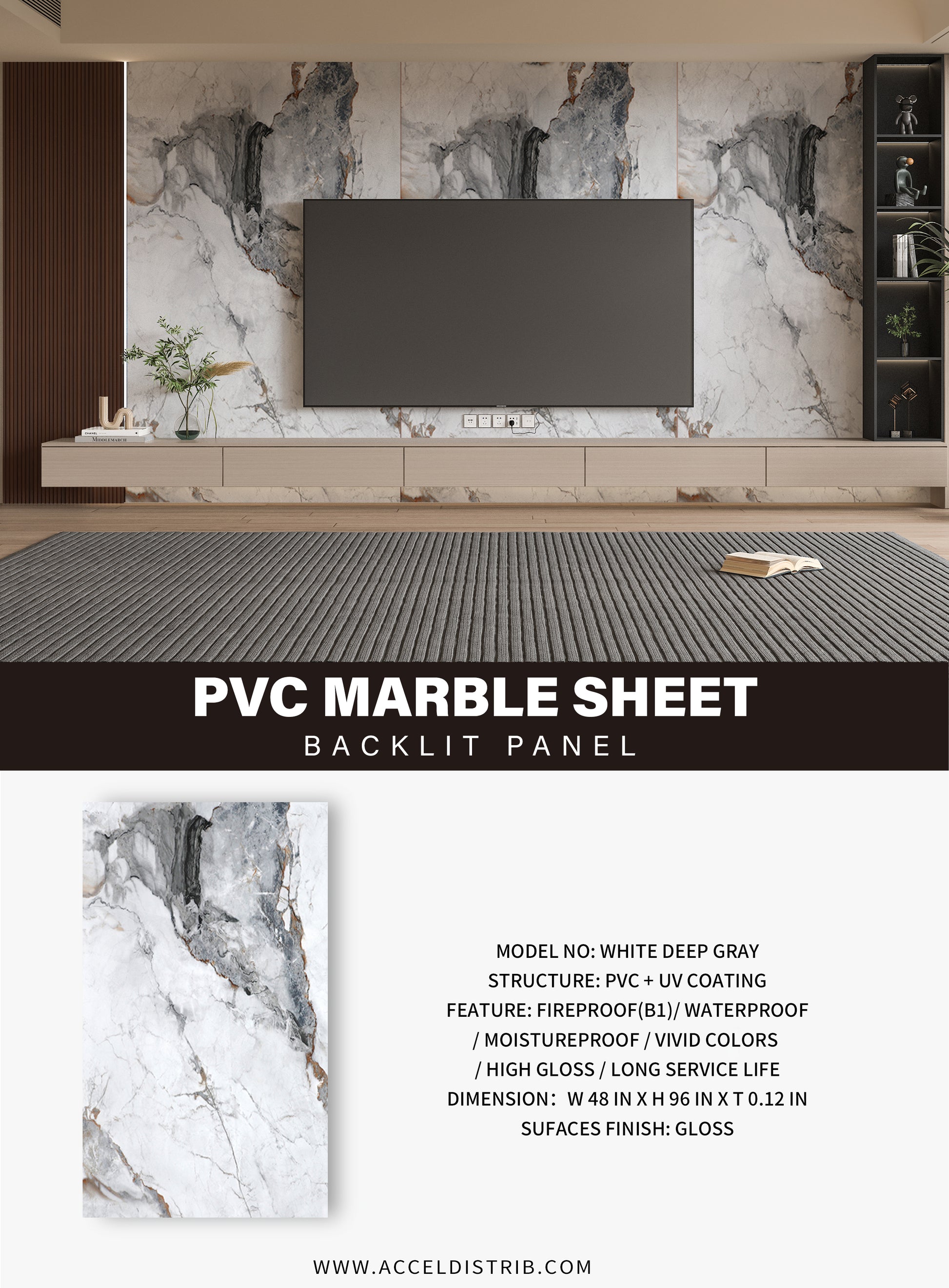 PVC 3D Marble Sheet Blue-Brown Veined Specifications. NewGen Depot