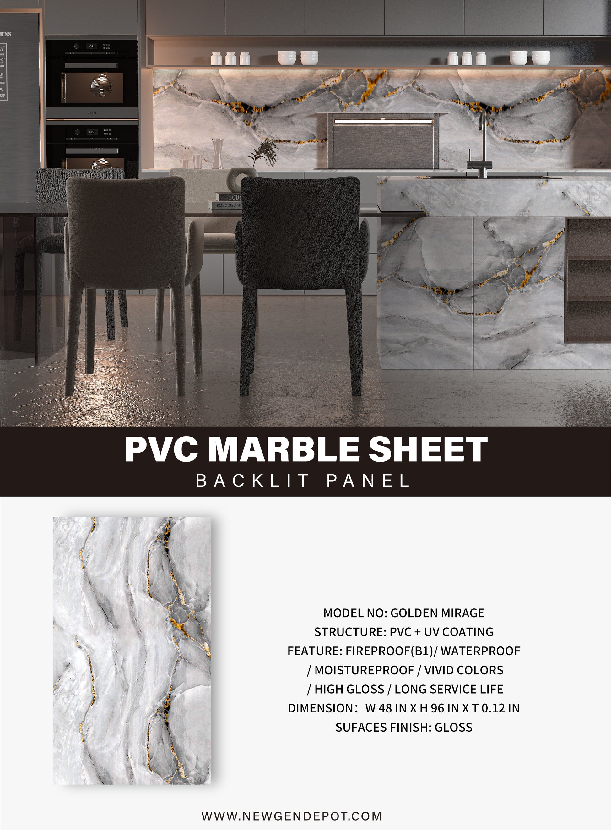 PVC 3D Marble Sheet Golden Mirage Specifications. NewGen Depot