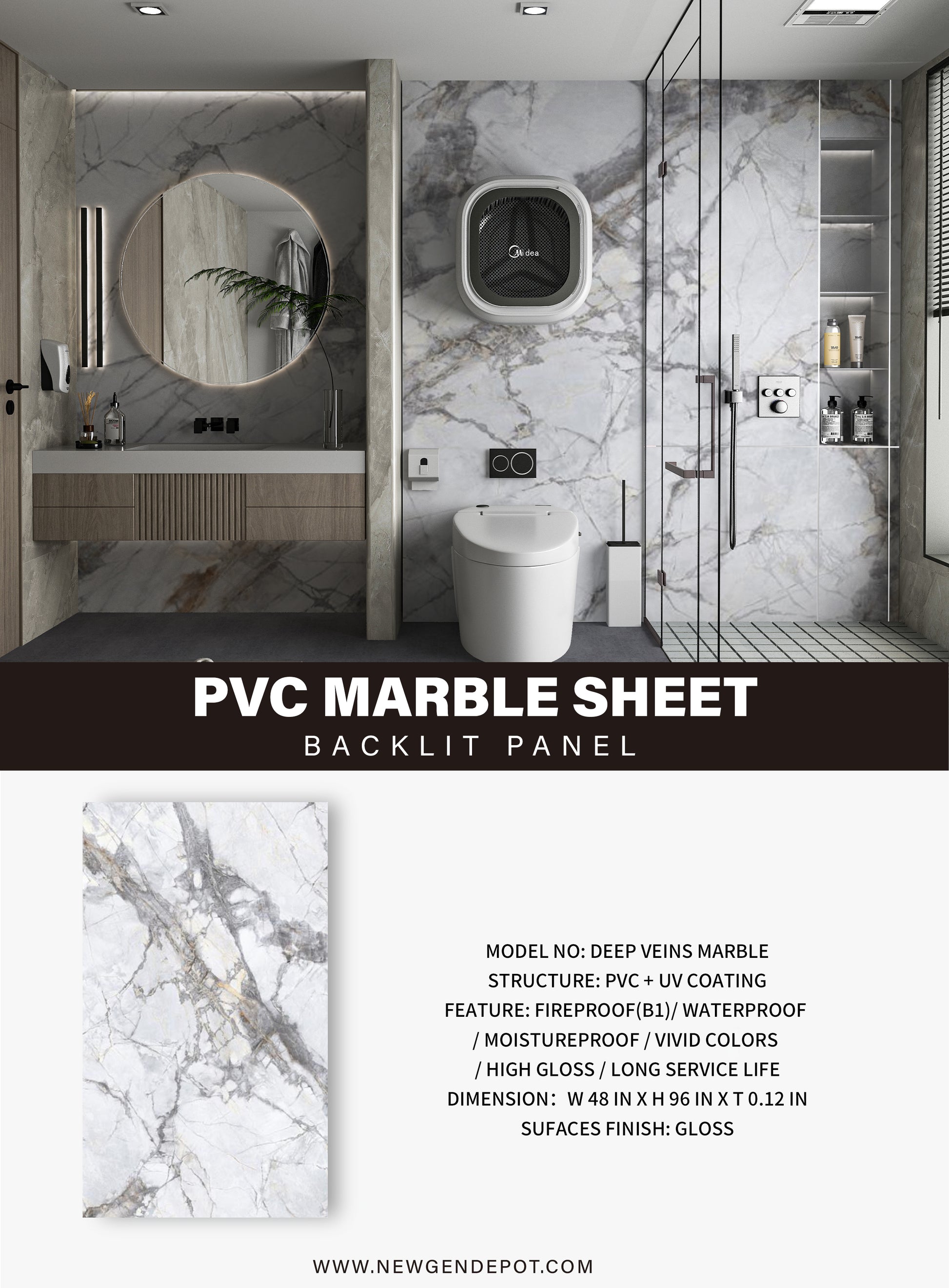 PVC 3D Marble Sheet Deep Veins Specifications. NewGen Depot