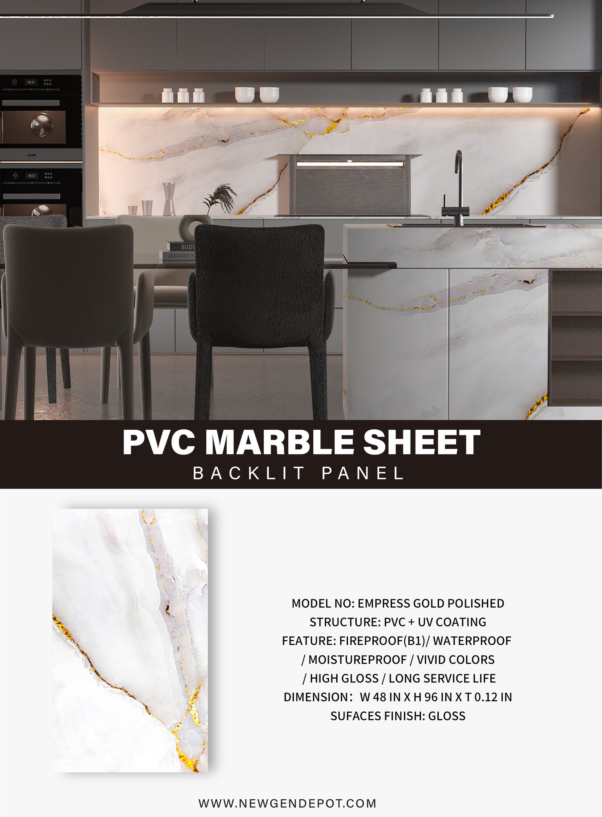 Empress Gold Polished PVC Marble Sheets
UV Protected Marble Wall Panels
Waterproof PVC Marble Sheets
Fire-Resistant Polished Marble Panels
4x8 ft PVC Marble Wall Covering