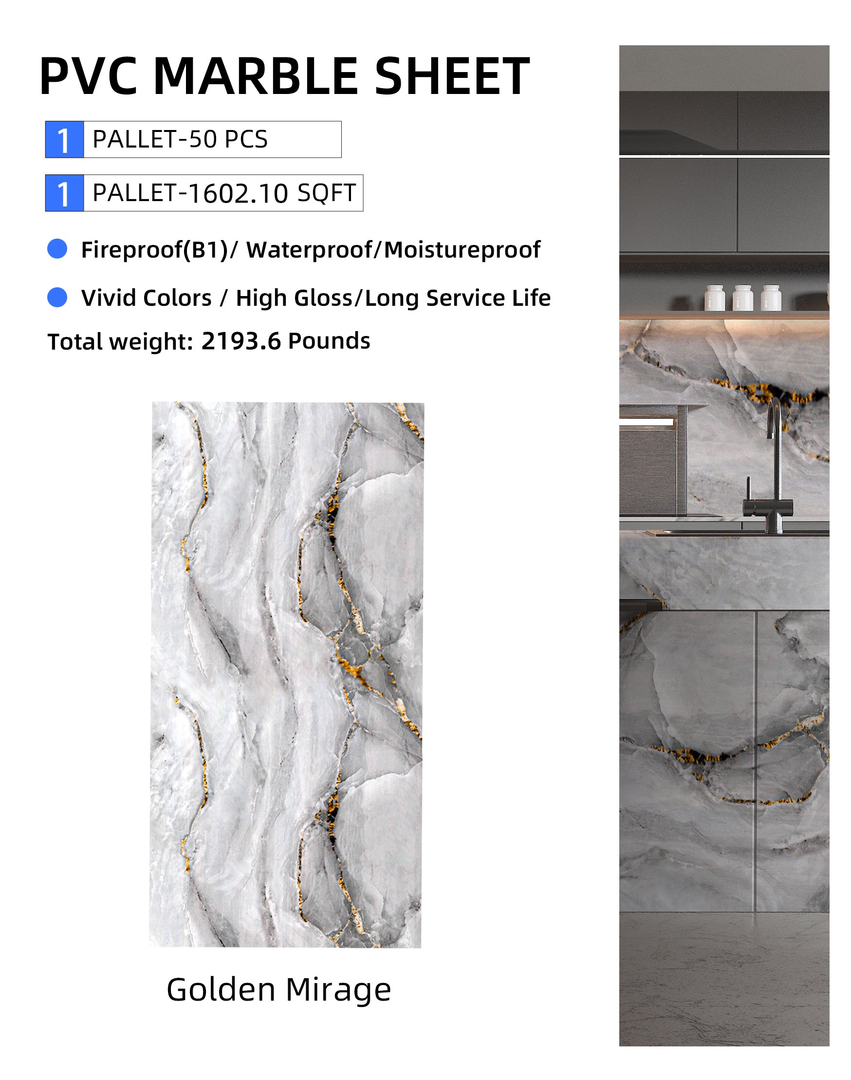 PVC 3D Marble Sheet Golden Mirage Key Features. NewGen Depot