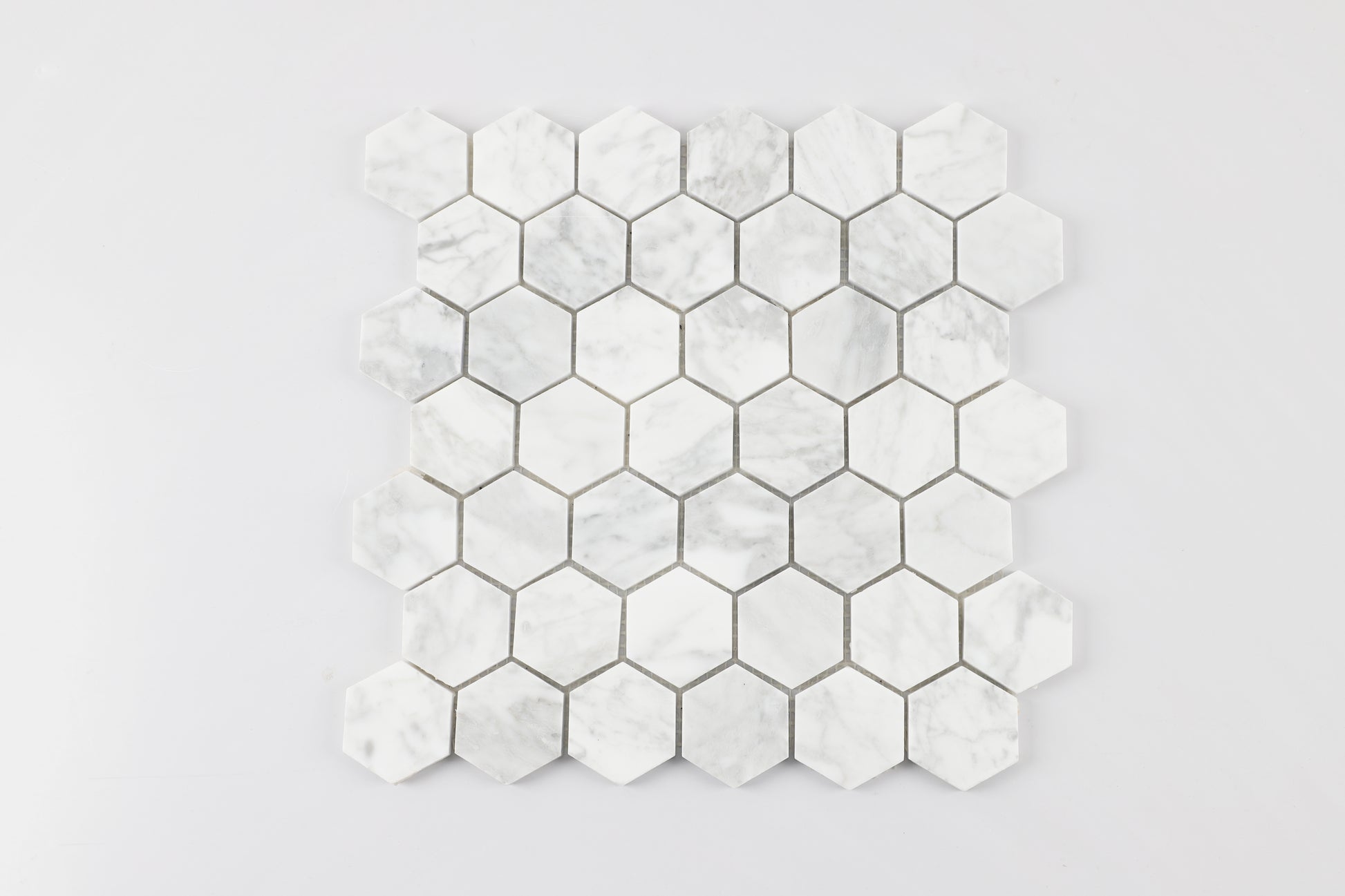 Calacatta White Hexagon Polished Marble Mosaic Tile – 12" x 12"