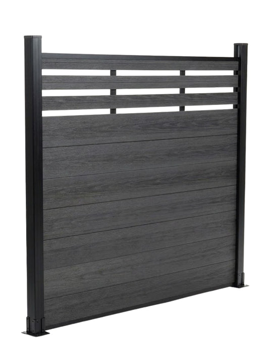 Black lattice top composite privacy fence panel for modern backyard design