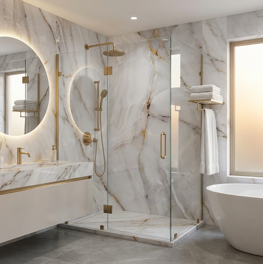 Modern bathroom with pvc marble wall panels