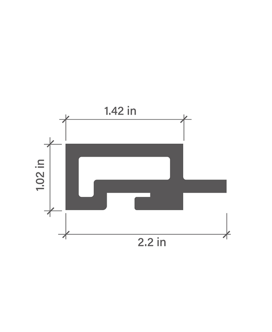 Composite Cladding Wide Outside Corner profile diagram with 2.2-inch width, 1.02-inch height, and 1.42-inch upper section