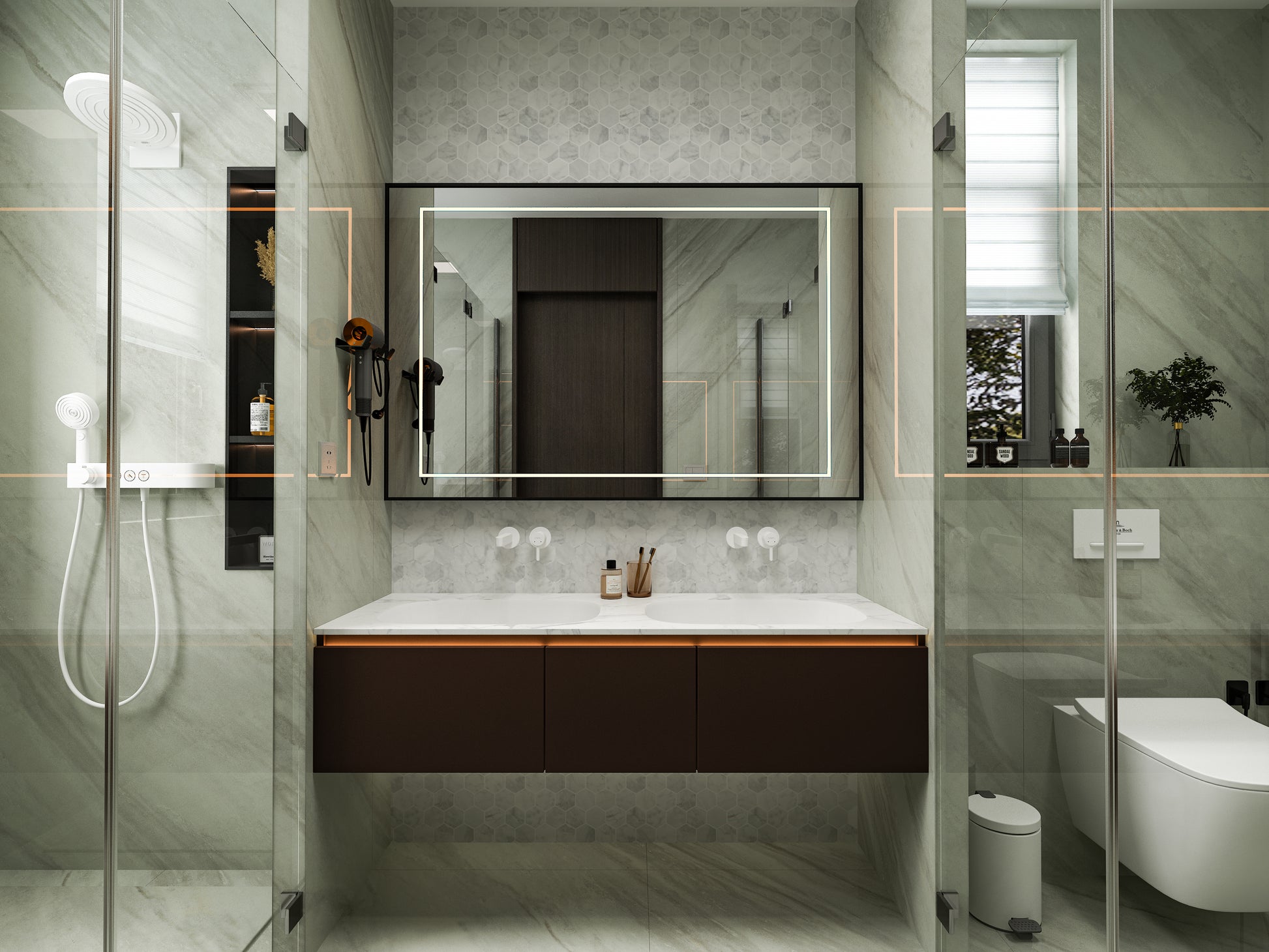 Polished Marble Mosaic Tiles, Bathroom Floor