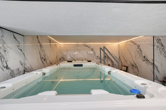 Swimming pool wall design with PVC marble sheets