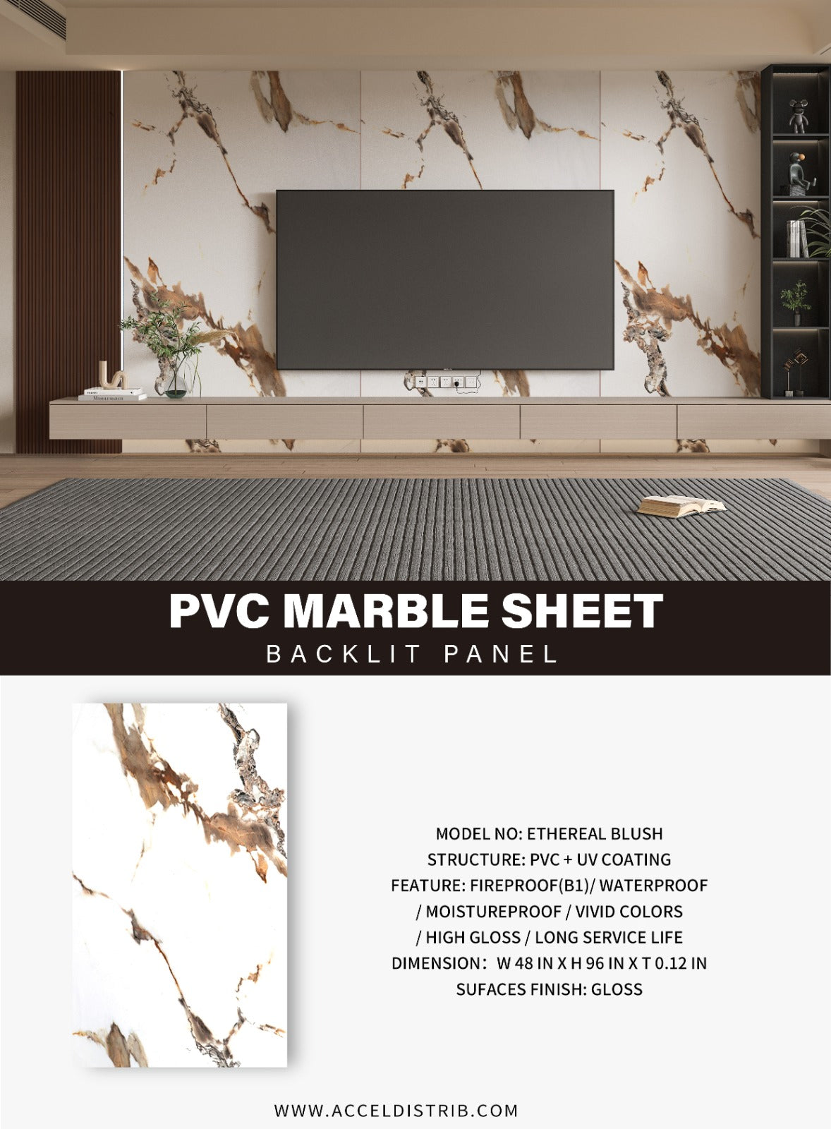 Ethereal Blush Marble UV Protected PVC Wall Panel - Specification
