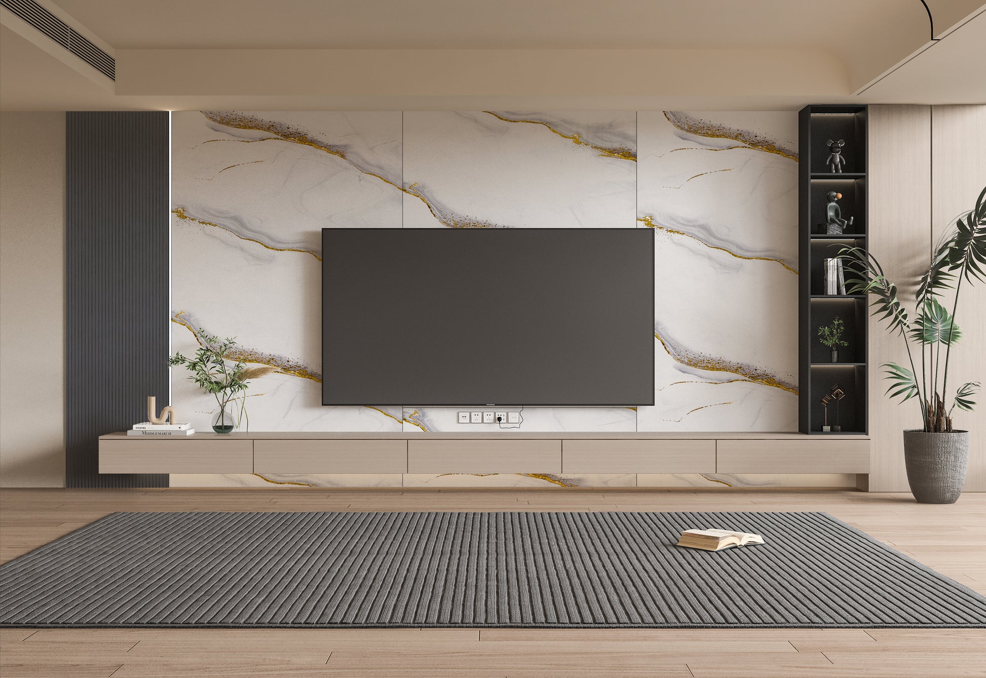 PVC 3D Marble Sheet White Gold Royal. NewGen Depot. Tv Wall Design