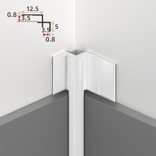 White Aluminium Trim for PVC Marble Sheets. Inside Corner
