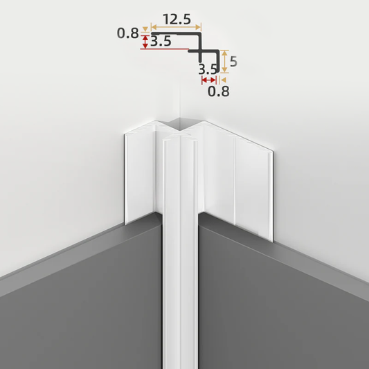 White Aluminium Trim for PVC Marble Sheets. Inside Corner