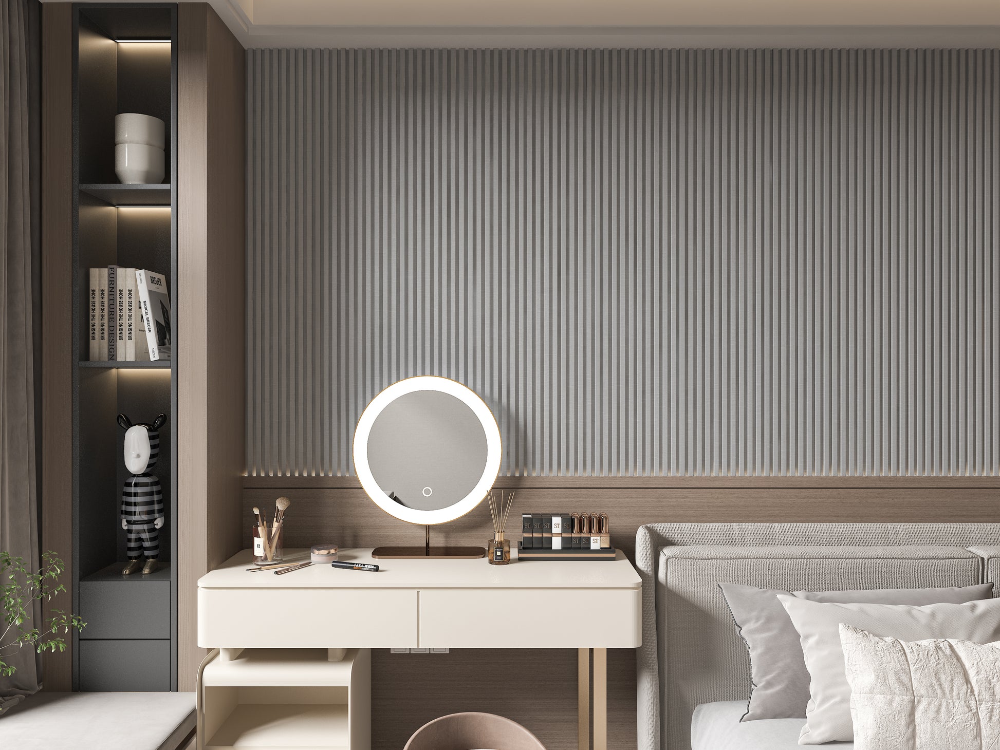 White linen WPC Fluted 3D Wall Panels. NewGen Depot. Bedroom Wall Design