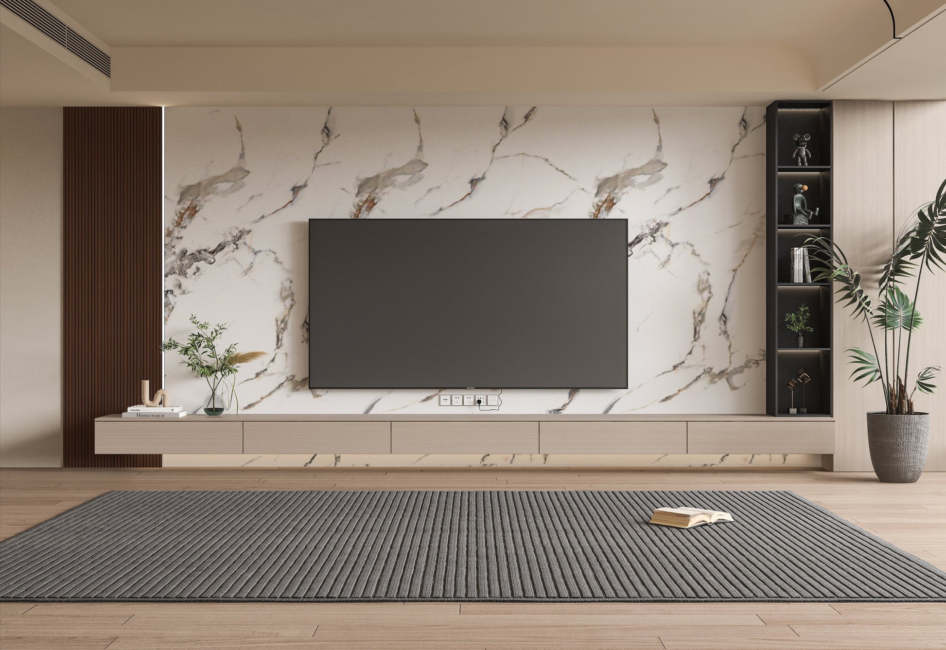 3D Beige Ibiza PVC Marble Sheets - TV Lunch