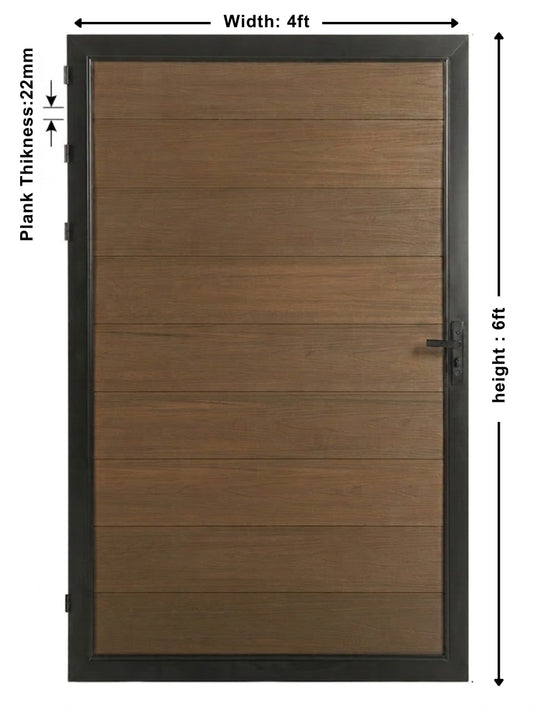 Single WPC fence gate 4x6 feet walnut finish durable outdoor privacy gate