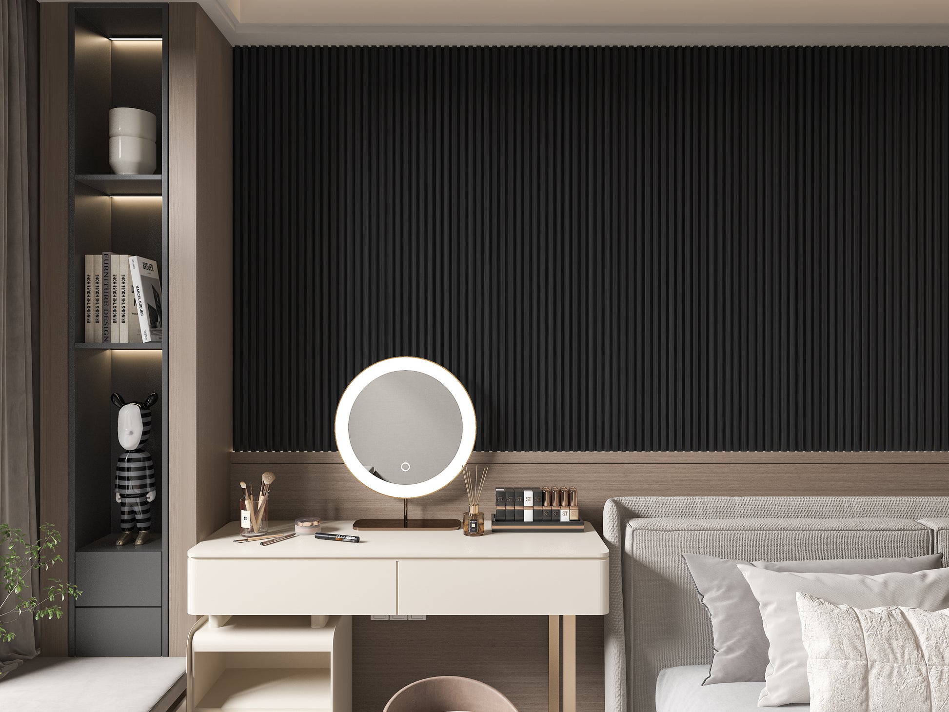 Ashen Oak WPC Fluted 3D Wall Panels. NewGen Depot. Bedroom Wall Design
