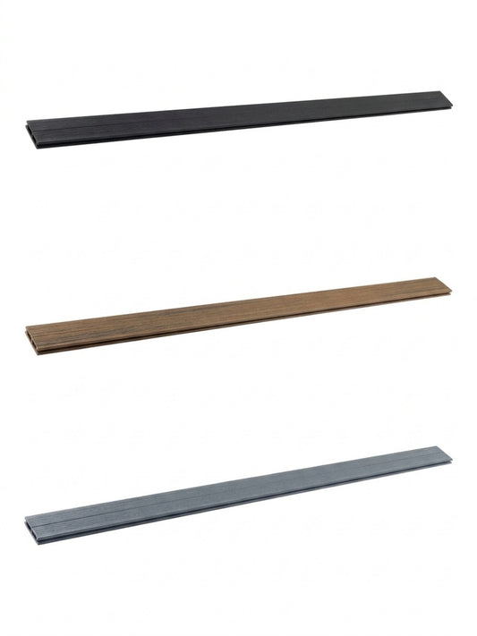 Three top lattice privacy composite fence replacement boards in black, brown and gray finishes