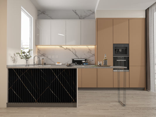 Noir Royale WPC Fluted 3D Wall Panels. NewGen Depot. Kitchen Design From WPC Fluted Wall Panels