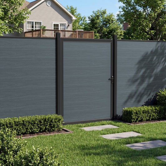 Light gray composite fence single gate with modern design
