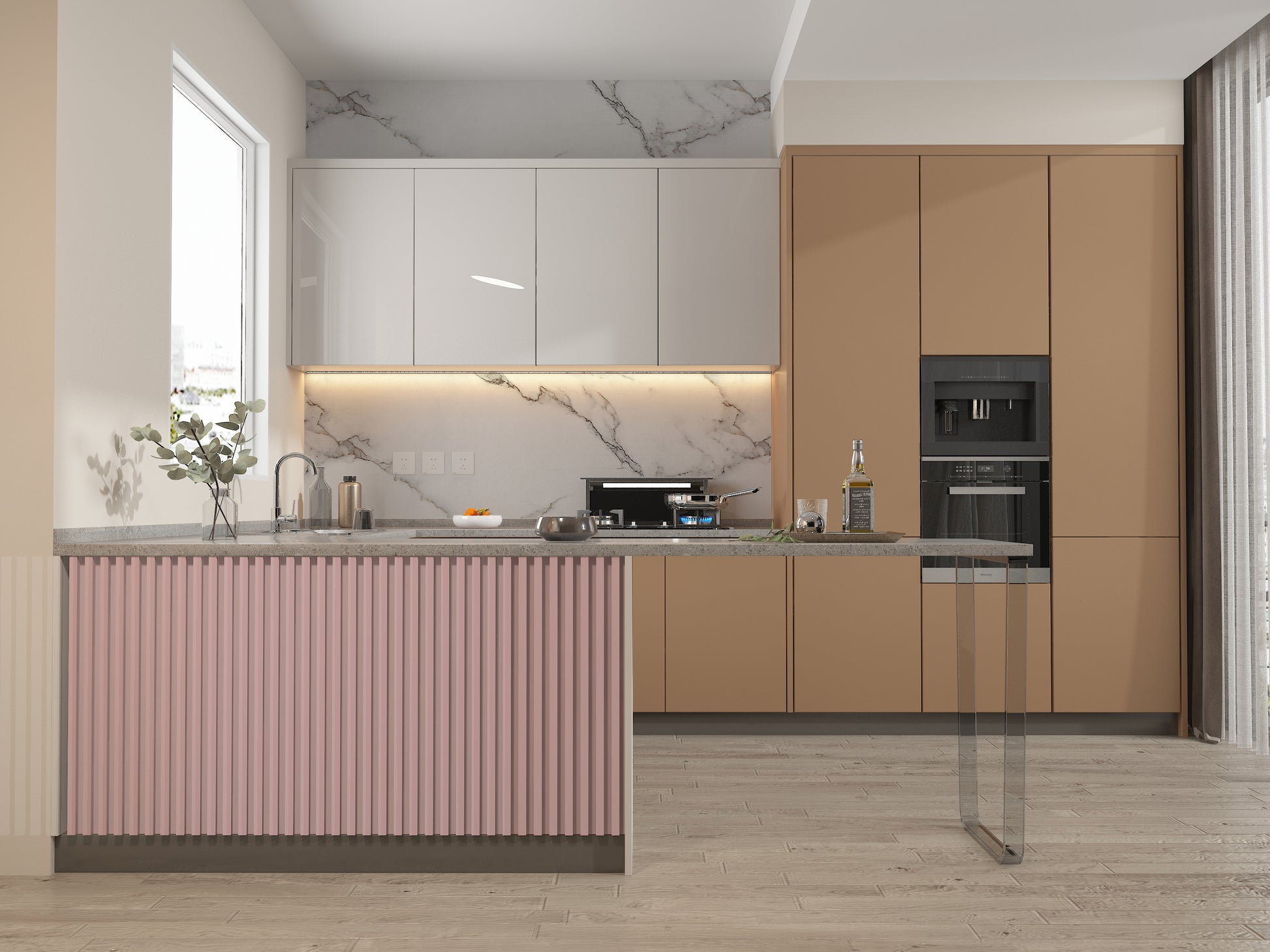 10-Pack Pink WPC Fluted 3D Wall Panels Kitchen Design