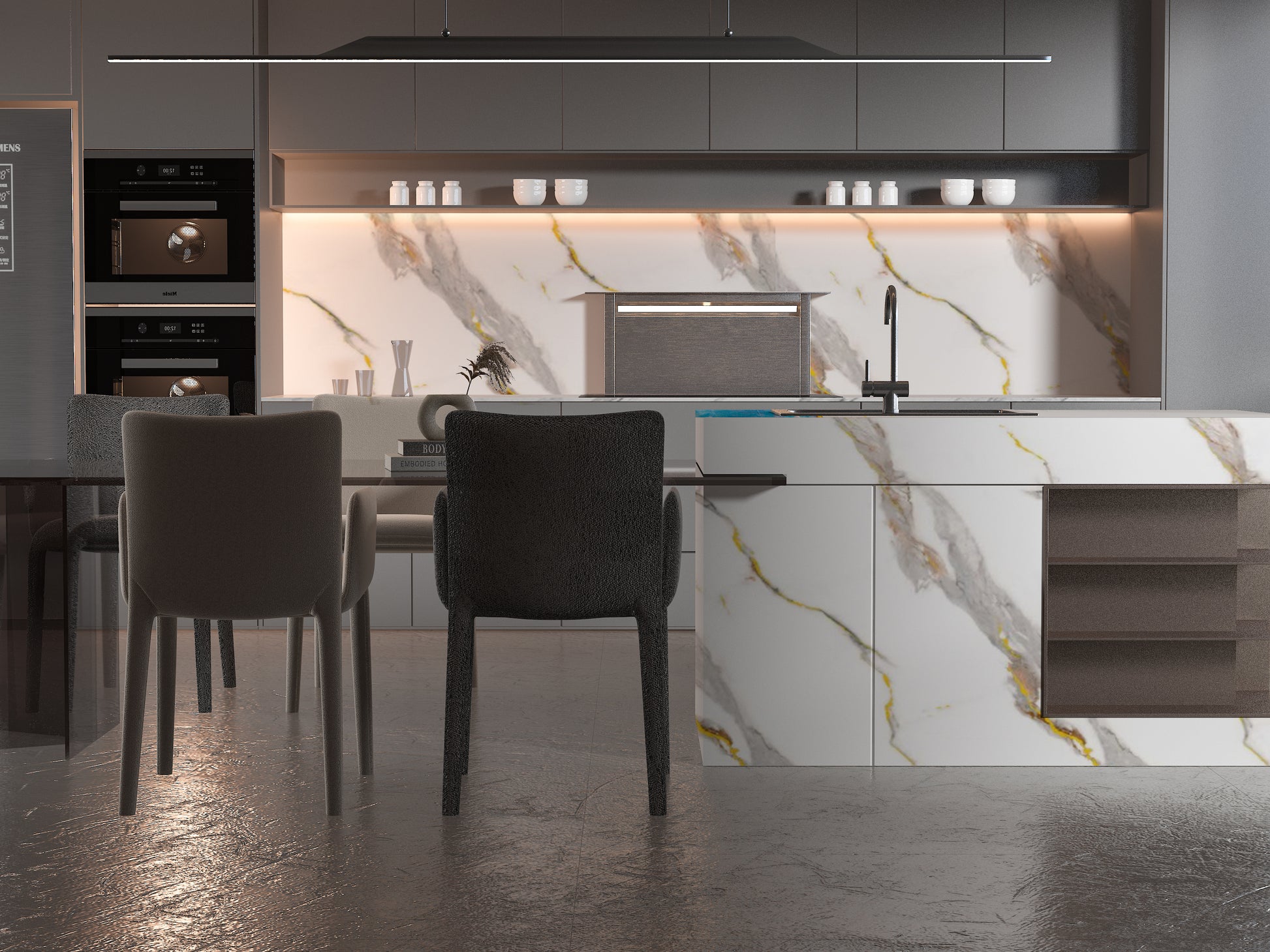 PVC 3D Marble Sheet Silver Stream. NewGen Depot. Kitchen Design From PVC Marble Sheets