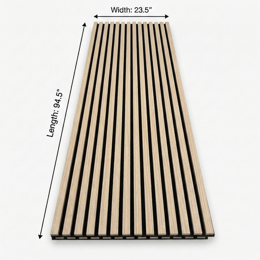 Light oak acoustic slat wall panel 94.5 inches length and 23.5 inches width with black felt backing