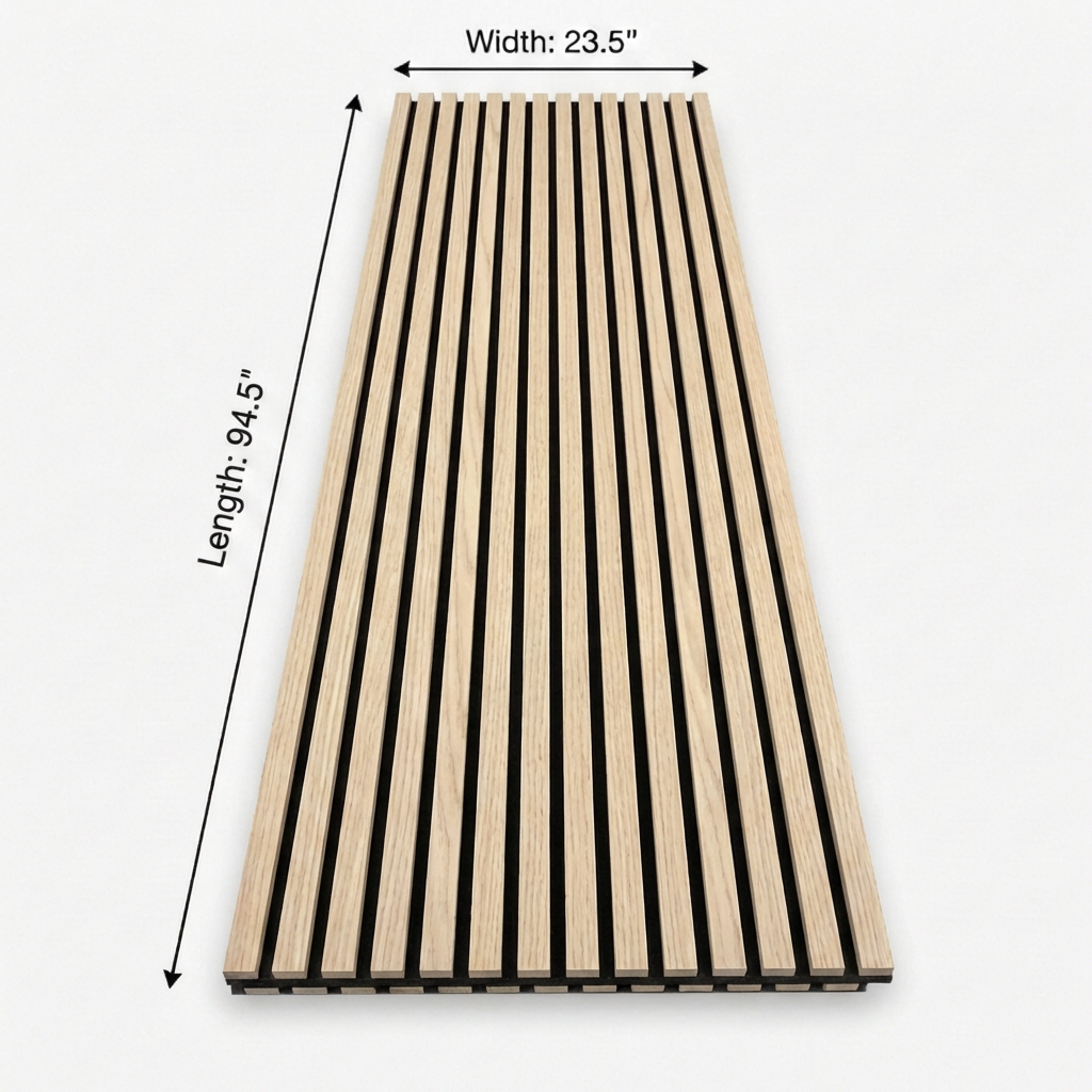 Oak acoustic slat wall panel 94.5 inches length and 23.5 inches width with black felt backing