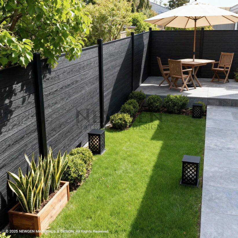 Black WPC fence panels weather resistant co-extruded finish