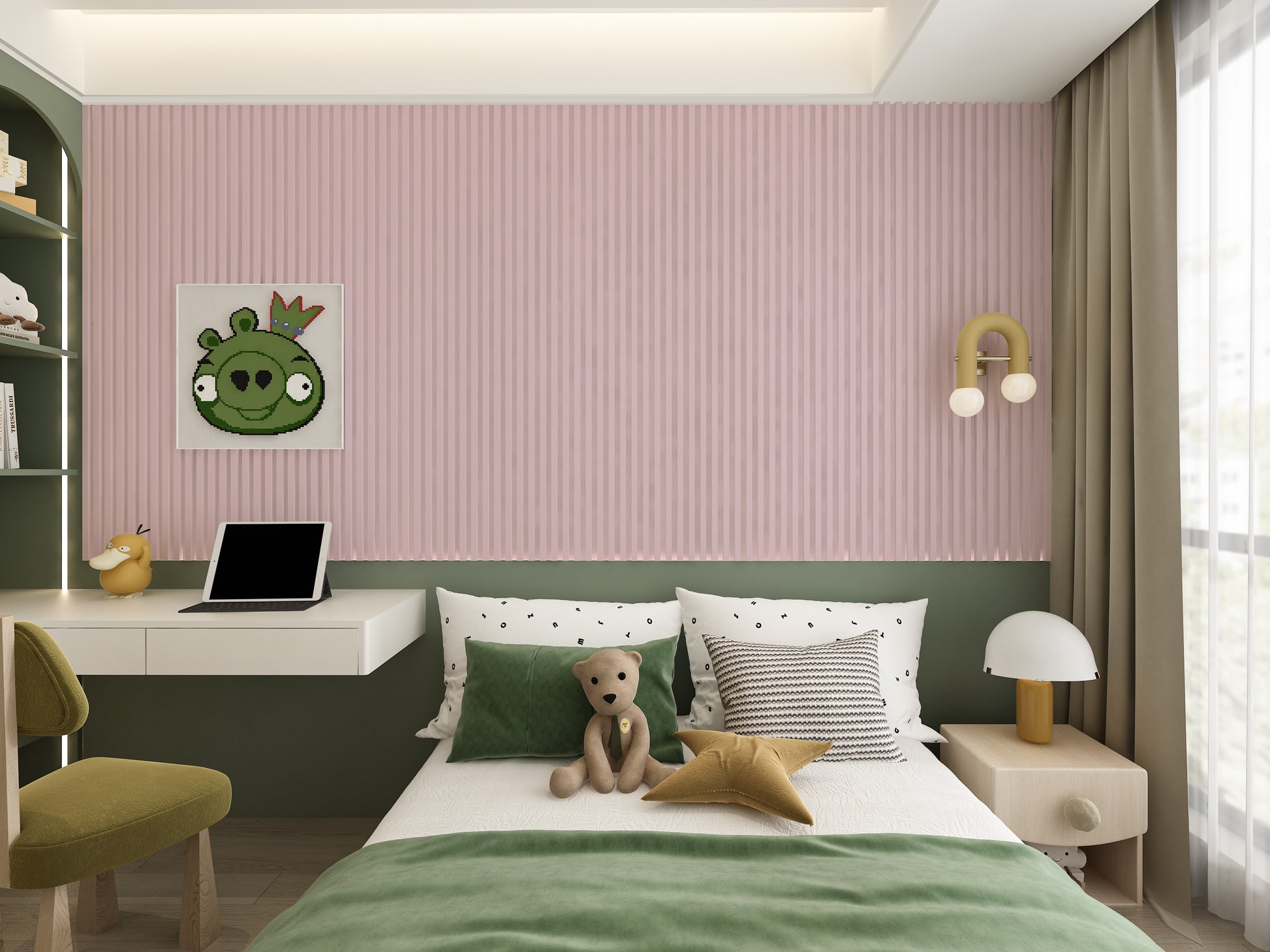 10-Pack Pink WPC Fluted 3D Wall Panels Kids Room Design