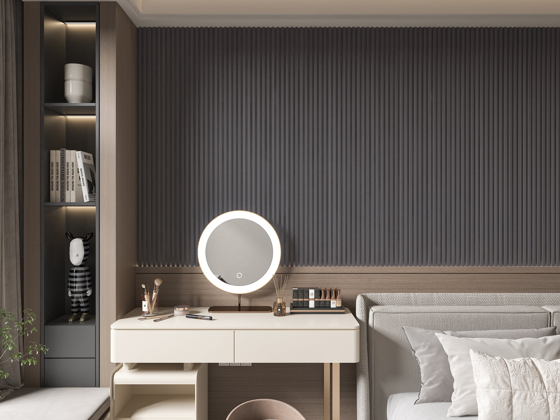 Oak Gray WPC Fluted 3D Wall Panels. NewGen Depot. Bedroom Wall Design