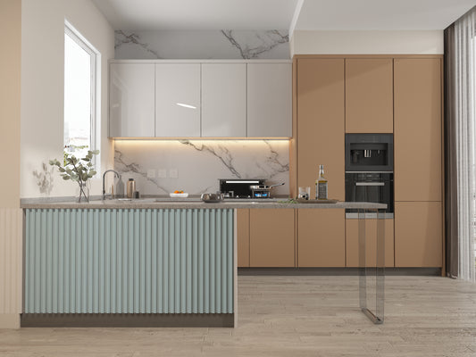 10-Pack Blue WPC Fluted 3D Wall Panels Kitchen Design