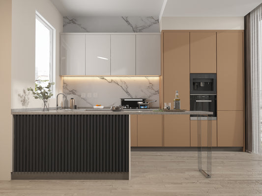 Black Timber WPC Fluted 3D Wall Panels. NewGen Depot. Kitchen Design From WPC Fluted Wall Panels