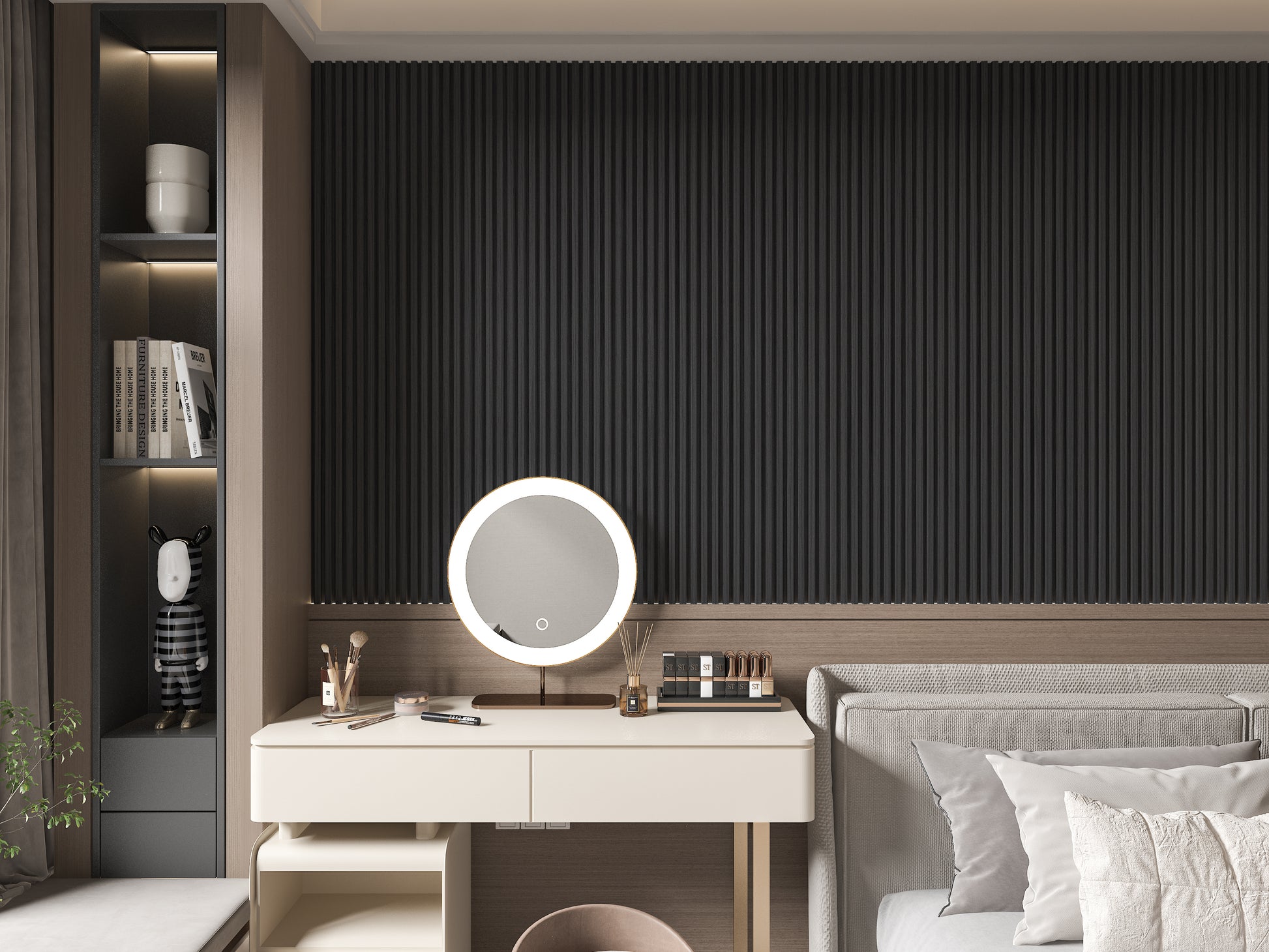 Black Timber WPC Fluted 3D Wall Panels. NewGen Depot. Bedroom Wall Design