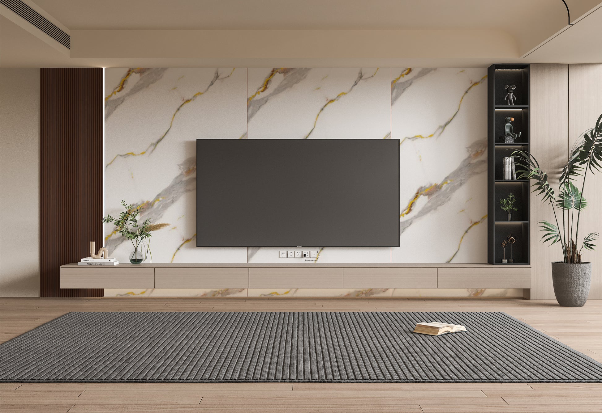 PVC 3D Marble Sheet Silver Stream. NewGen Depot. Tv Wall Design