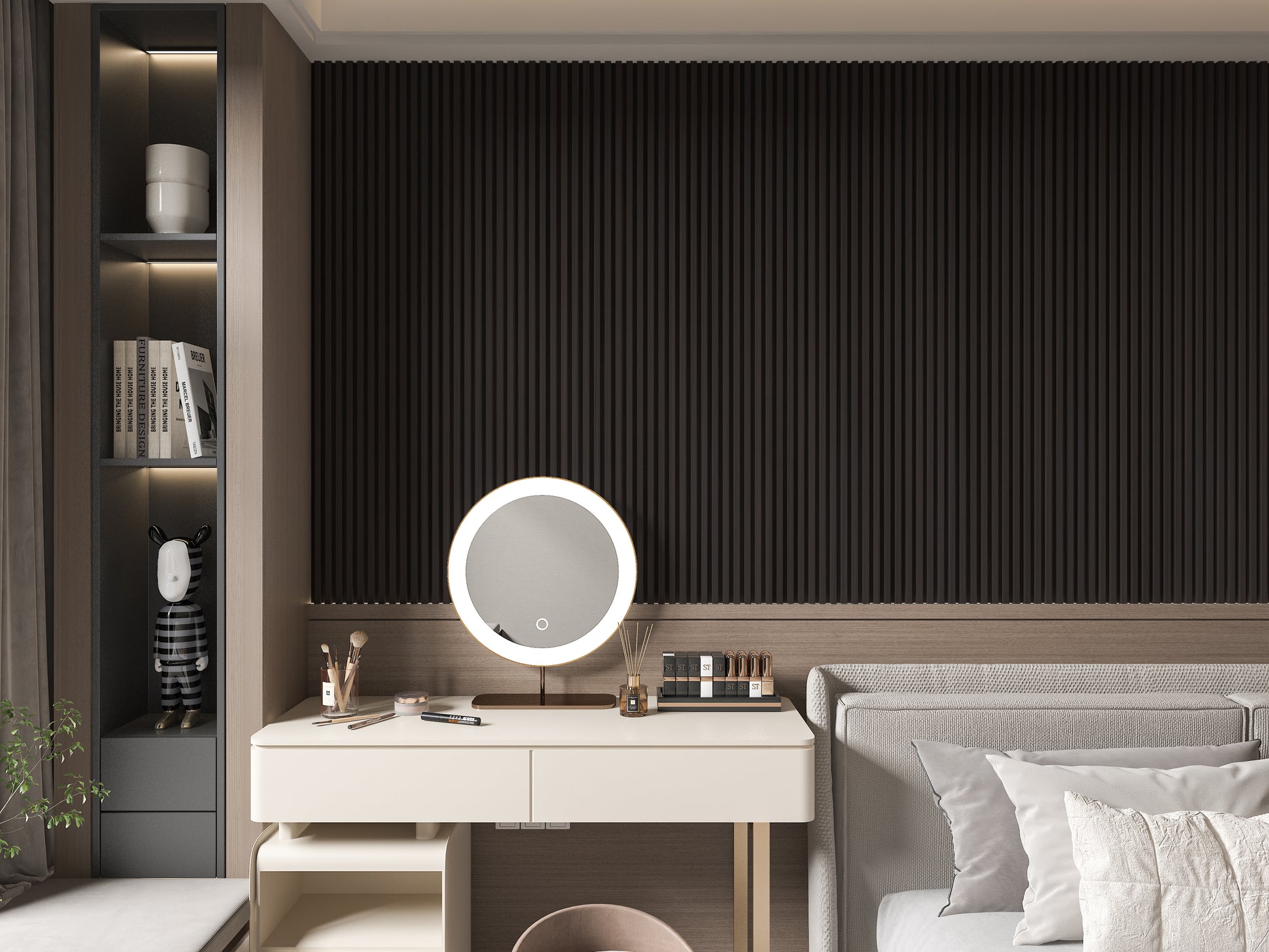 Walnut Ink WPC Fluted 3D Wall Panels. NewGen Depot. Bedroom Wall Design