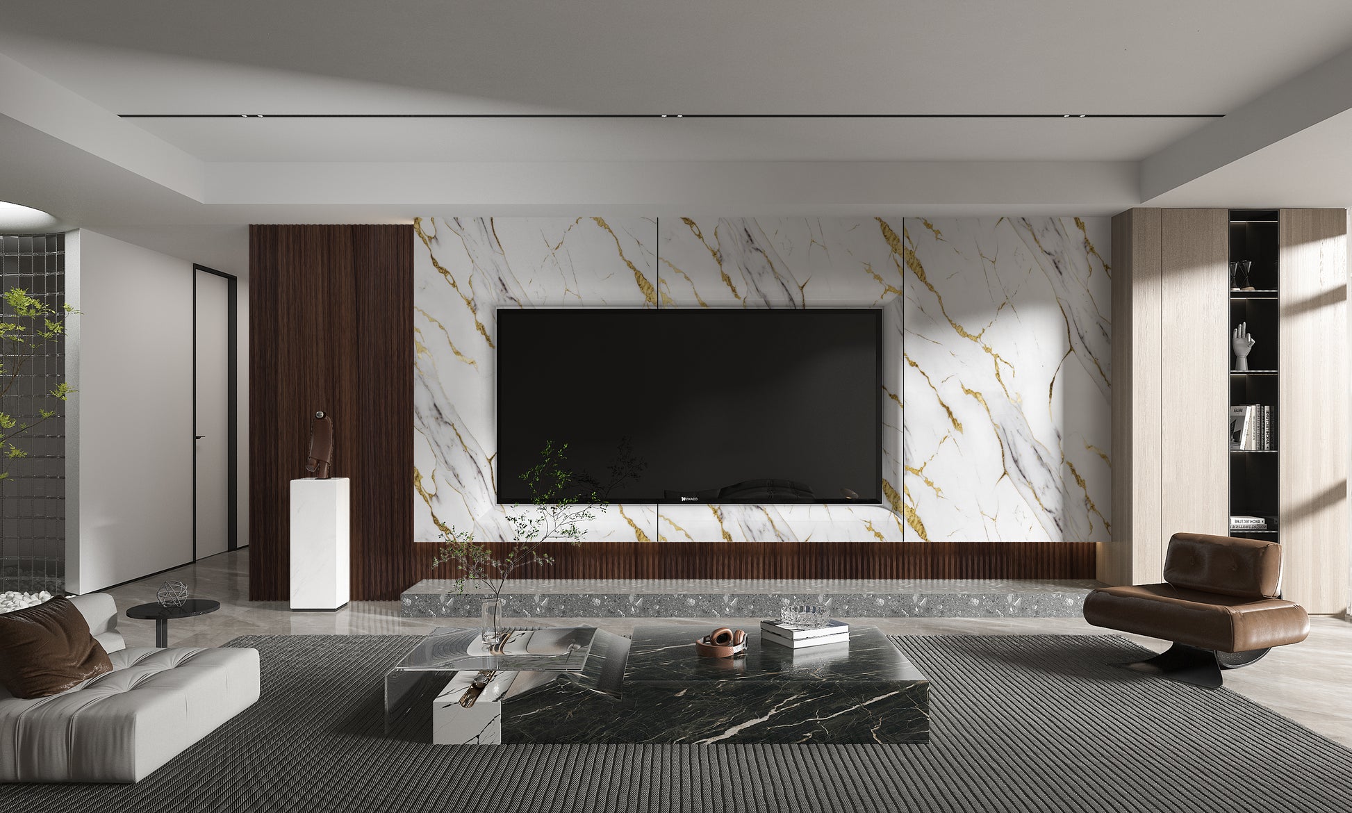 PVC 3D Marble Sheet Luxe Gold Vein. NewGen Depot. Living Room  With PVC Marble Sheets Design