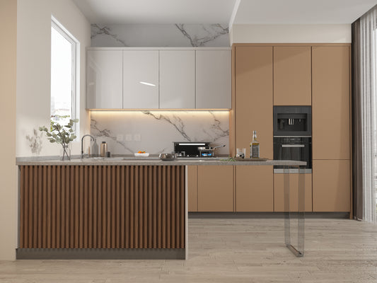 Midnight Elm WPC Fluted 3D Wall Panels. NewGen Depot. Kitchen Design From WPC Fluted Wall Panels