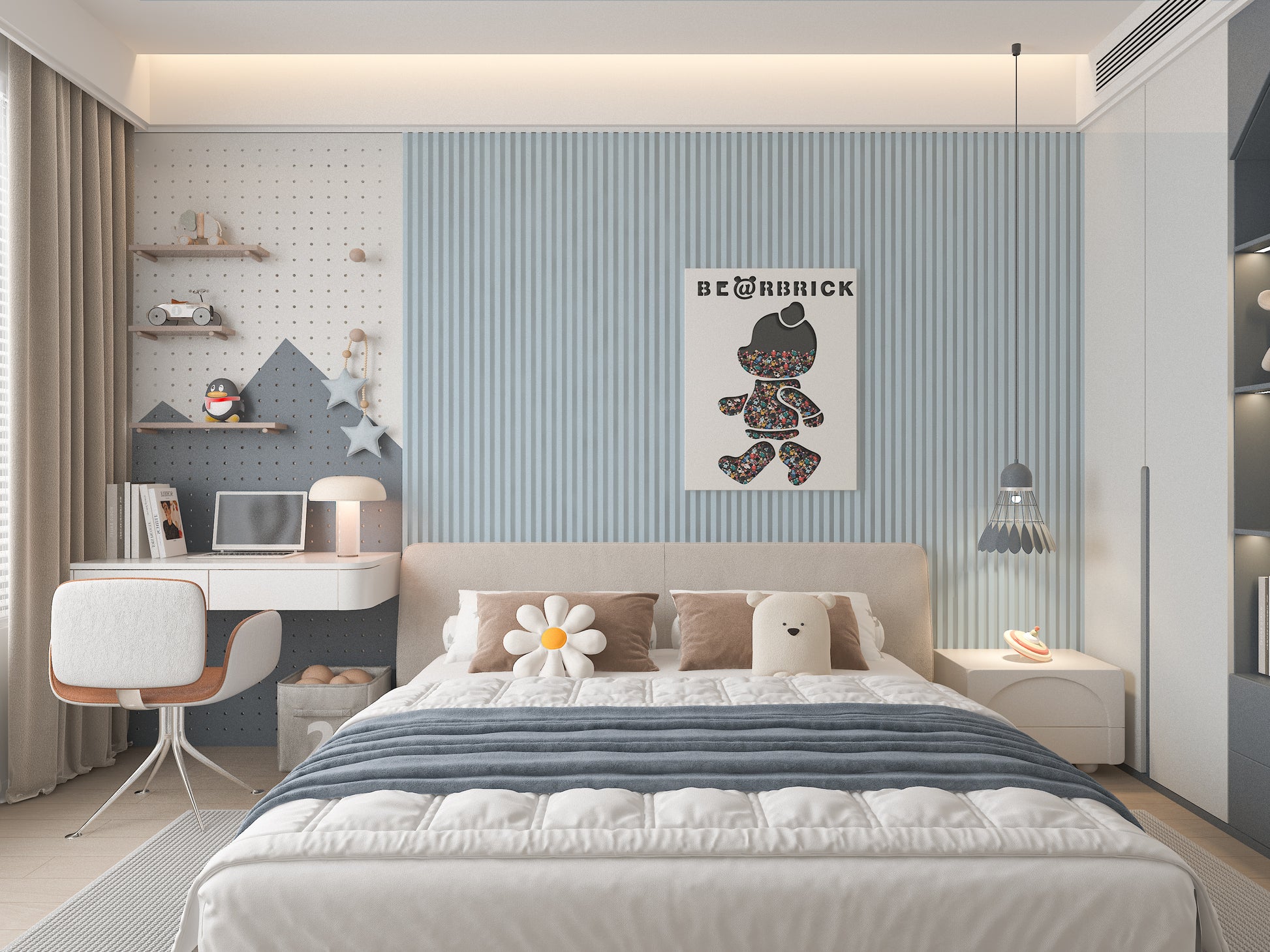 10-Pack Blue WPC Fluted 3D Wall Panels Bedroom Design
