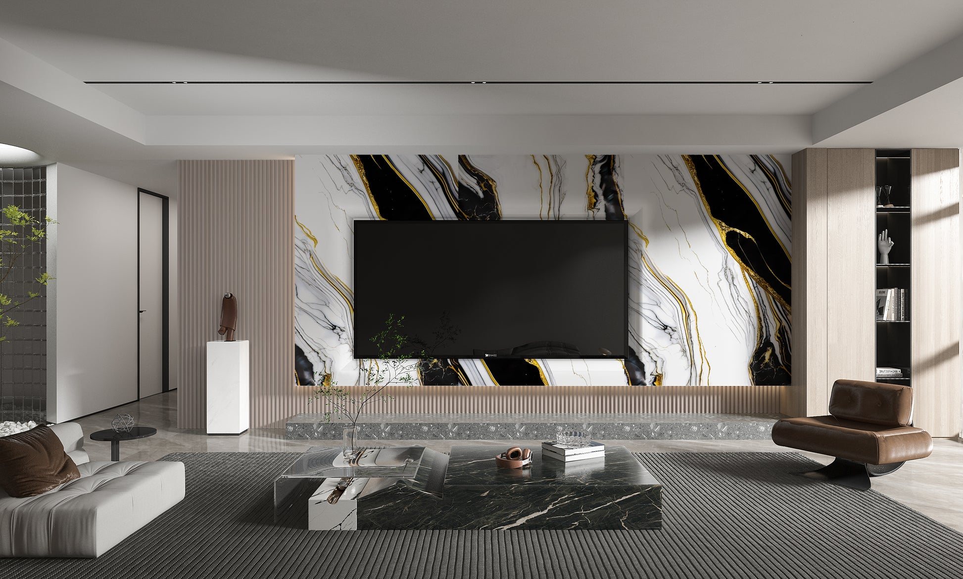 PVC 3D Marble Sheet Auric. NewGen Depot. Living Room  With PVC Marble Sheets Design